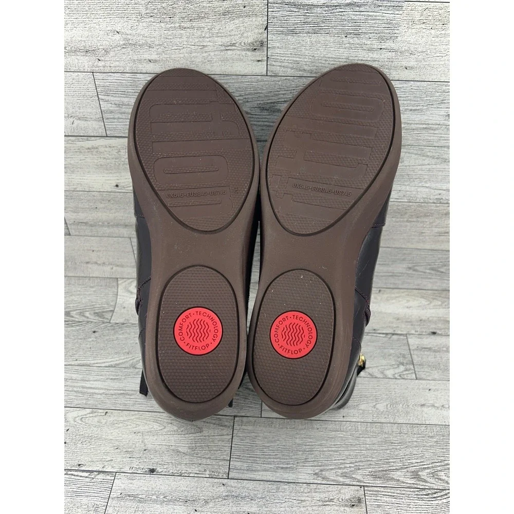 Fitflop Supercomff Comfort Ankle Boots Size US 7.5‎ Gold Buckle Brown Patent